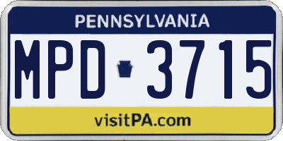 PA license plate MPD3715