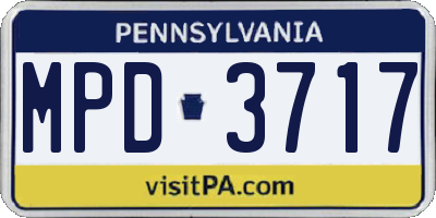 PA license plate MPD3717