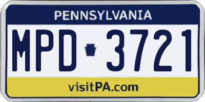PA license plate MPD3721