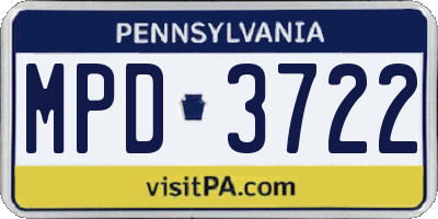 PA license plate MPD3722