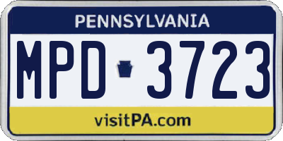 PA license plate MPD3723