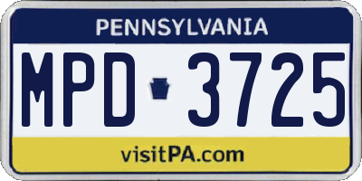 PA license plate MPD3725