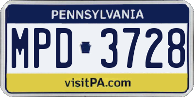 PA license plate MPD3728