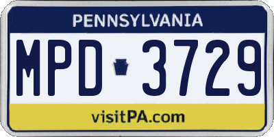 PA license plate MPD3729