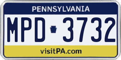 PA license plate MPD3732