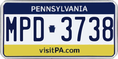 PA license plate MPD3738