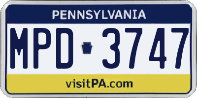 PA license plate MPD3747