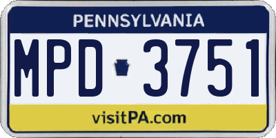PA license plate MPD3751