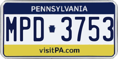 PA license plate MPD3753