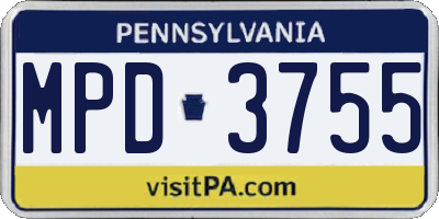 PA license plate MPD3755