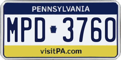PA license plate MPD3760