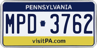 PA license plate MPD3762