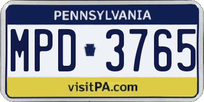 PA license plate MPD3765