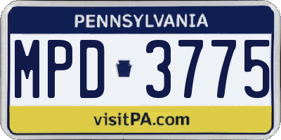 PA license plate MPD3775