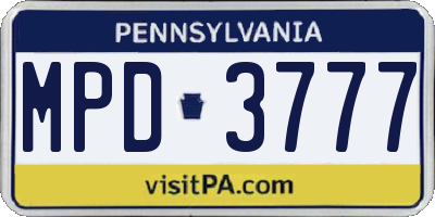 PA license plate MPD3777