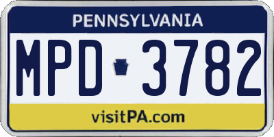 PA license plate MPD3782