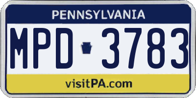 PA license plate MPD3783
