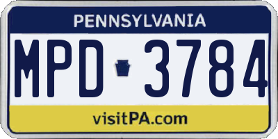 PA license plate MPD3784