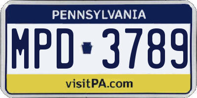 PA license plate MPD3789