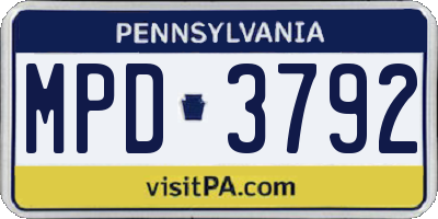 PA license plate MPD3792