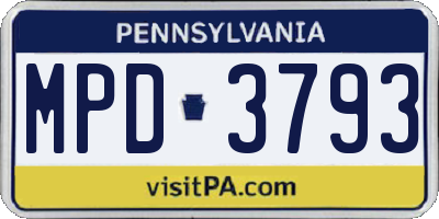 PA license plate MPD3793