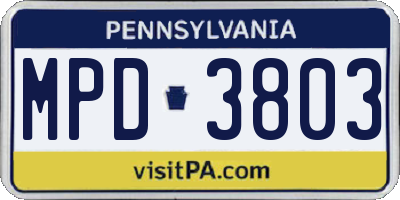 PA license plate MPD3803
