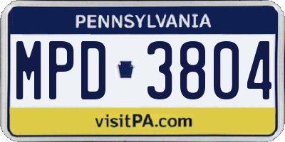 PA license plate MPD3804
