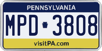 PA license plate MPD3808