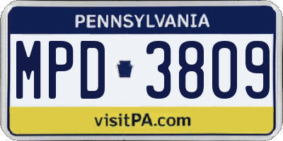 PA license plate MPD3809