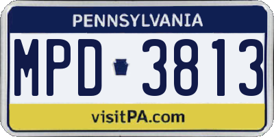 PA license plate MPD3813