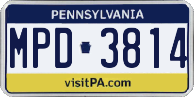 PA license plate MPD3814