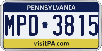 PA license plate MPD3815