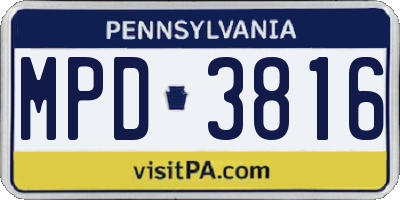 PA license plate MPD3816