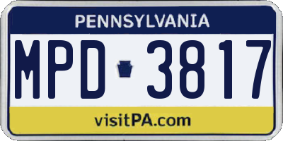 PA license plate MPD3817
