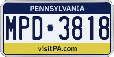 PA license plate MPD3818