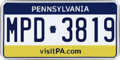 PA license plate MPD3819