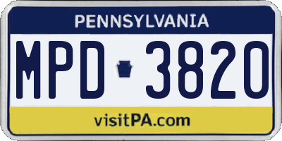 PA license plate MPD3820