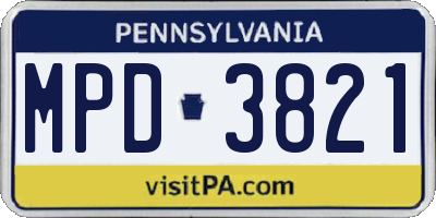 PA license plate MPD3821