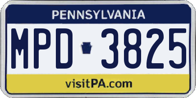 PA license plate MPD3825