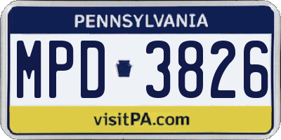 PA license plate MPD3826