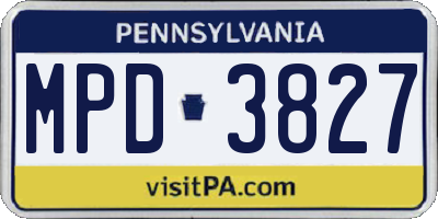 PA license plate MPD3827