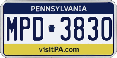 PA license plate MPD3830