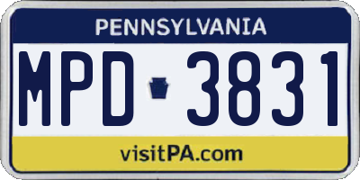PA license plate MPD3831
