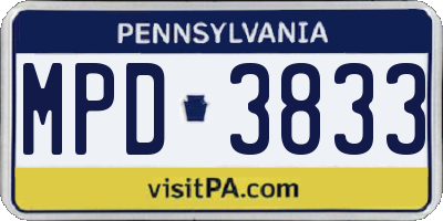 PA license plate MPD3833