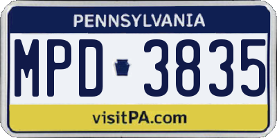 PA license plate MPD3835