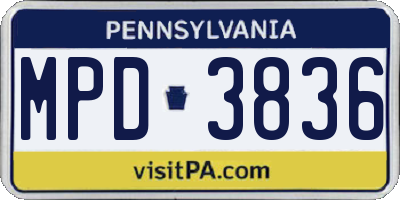 PA license plate MPD3836