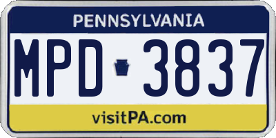 PA license plate MPD3837