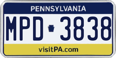 PA license plate MPD3838