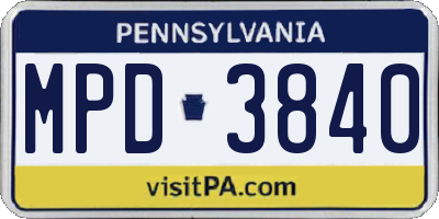 PA license plate MPD3840