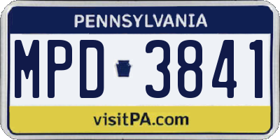 PA license plate MPD3841
